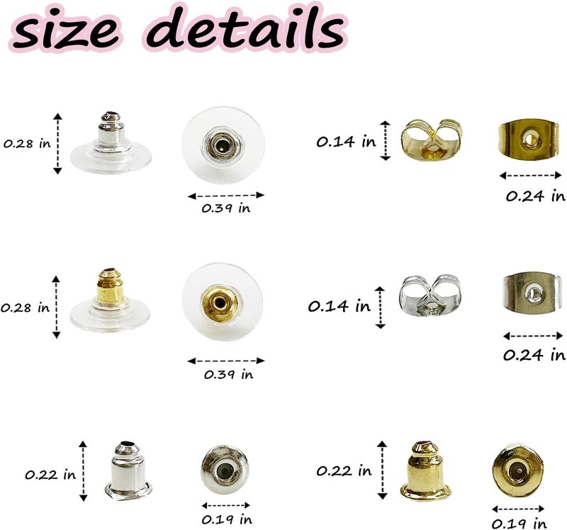 Mevodeata Earring Backs 6 Styles 170 Pcs, Hypoallergenic Metal, Bullet Shape Safety Earring Backs Replacements for Earring Studs Hoops - Image 2